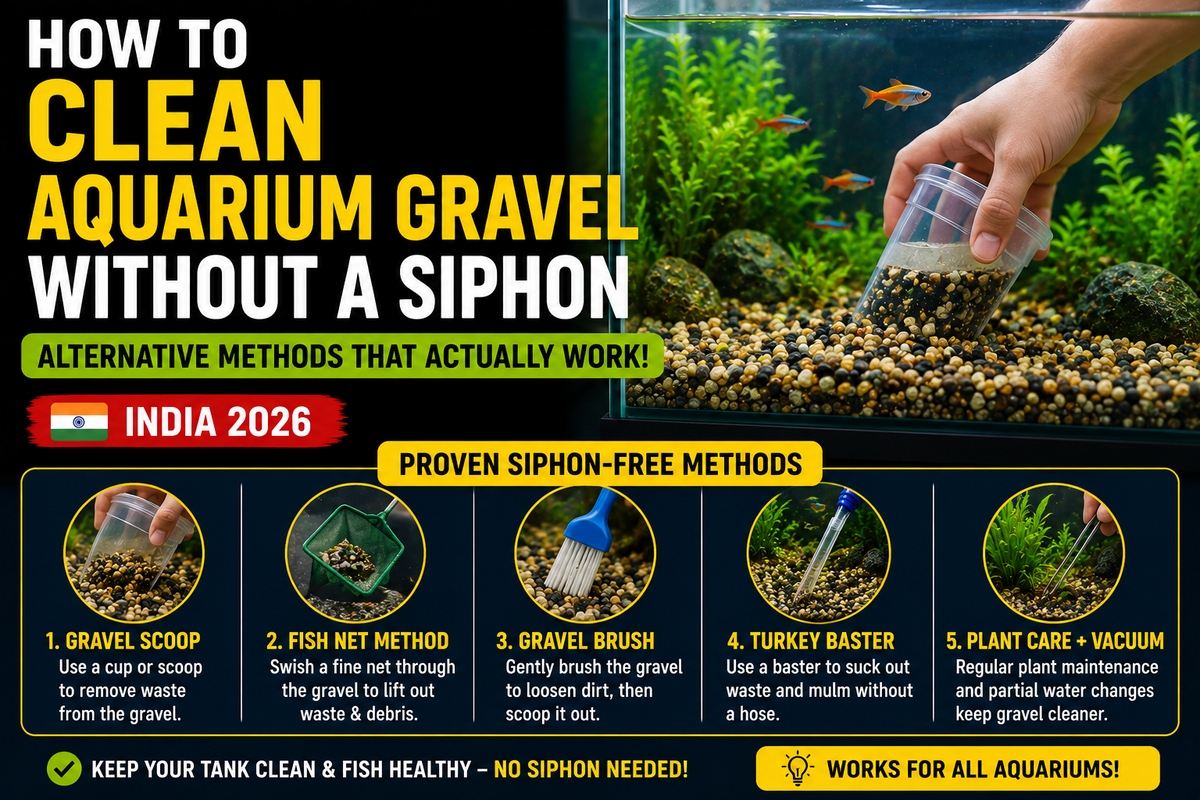 How to Clean Aquarium Gravel Without a Siphon: Alternative Methods That Actually Work (India 2026)