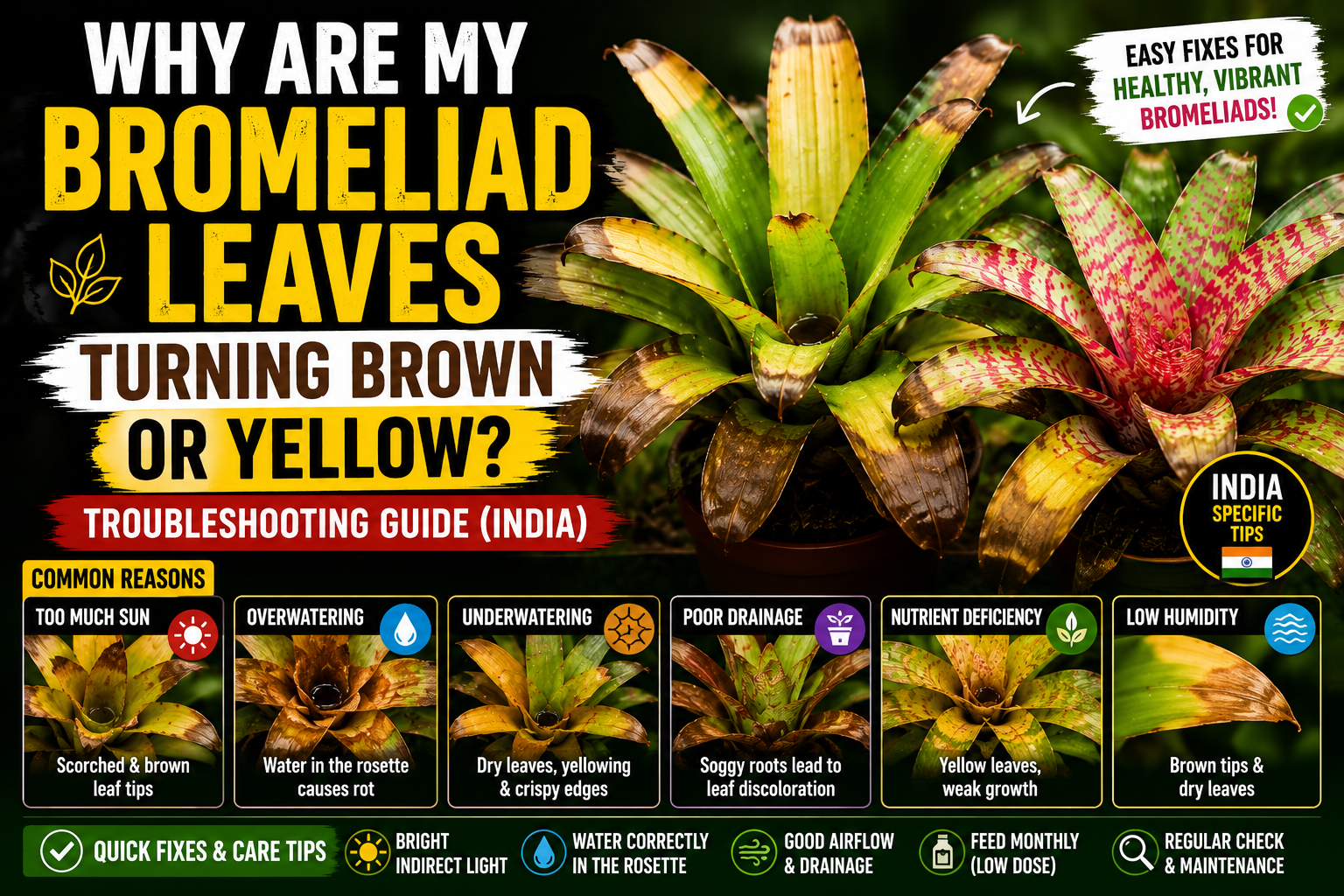 Why Are My Bromeliad Leaves Turning Brown or Yellow? Troubleshooting Guide (India)