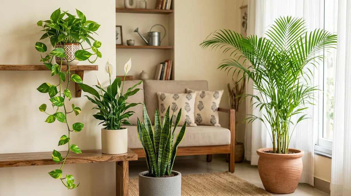 Money Plant, Snake Plant, Peace Lily and Areca Palm Care in India