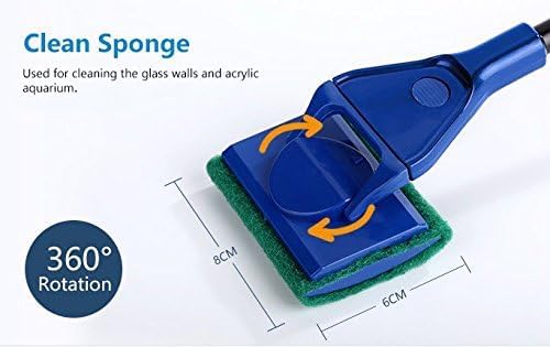 Blue PET 5 in 1 Aquarium/Fish Tank Cleaning Kit/Tool, Algae Scraper, Fish Net, Sponge, Plant Fork, Gravel Rake, Length 19 inches (FPD-51A)