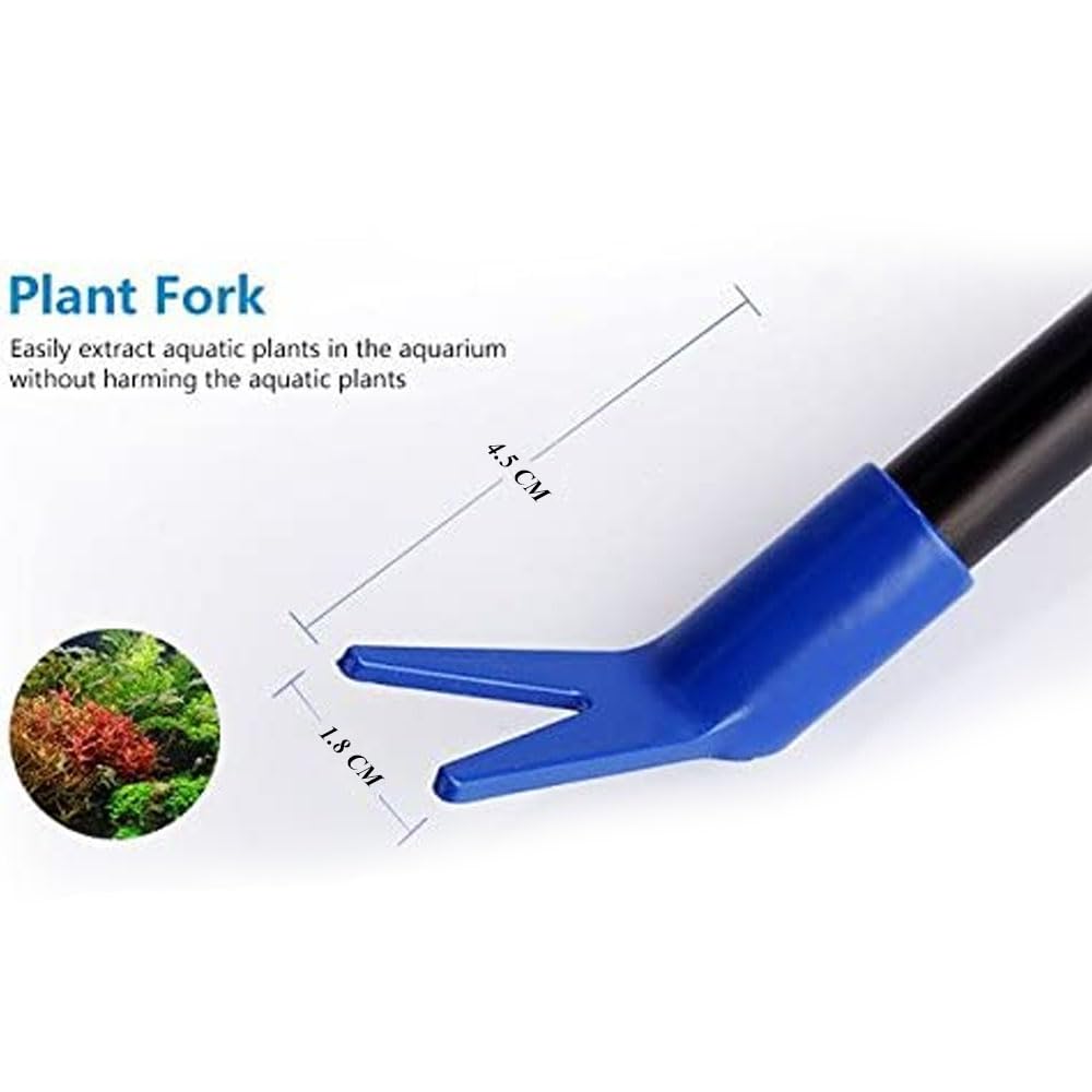Blue PET 5 in 1 Aquarium/Fish Tank Cleaning Kit/Tool, Algae Scraper, Fish Net, Sponge, Plant Fork, Gravel Rake, Length 19 inches (FPD-51A)