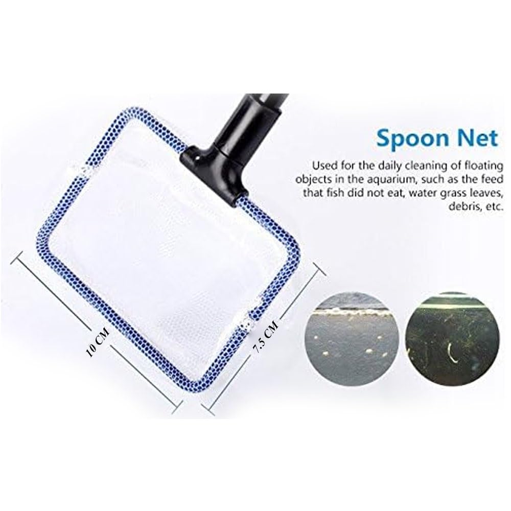 Blue PET 5 in 1 Aquarium/Fish Tank Cleaning Kit/Tool, Algae Scraper, Fish Net, Sponge, Plant Fork, Gravel Rake, Length 19 inches (FPD-51A)