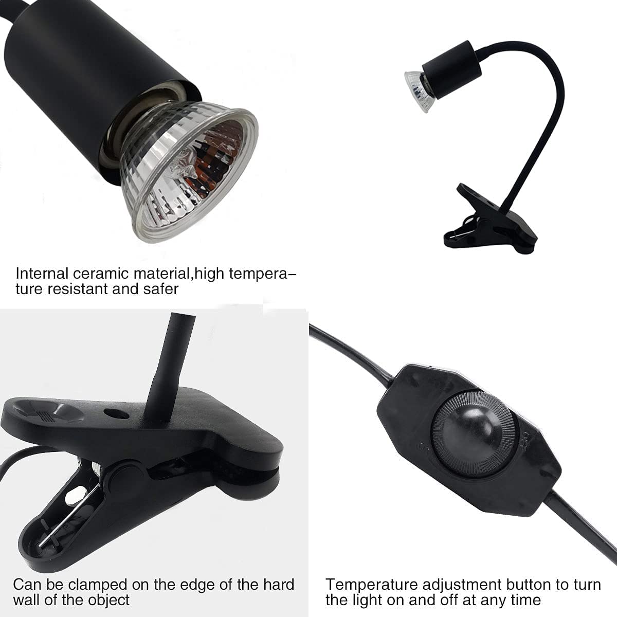 Blue Pet BL-F01 50W Reptile Heat Lamp | UVA/UVB Basking Lamp with Adjustable Heat & Clamp for Turtle, Tortoise & Bearded Dragon