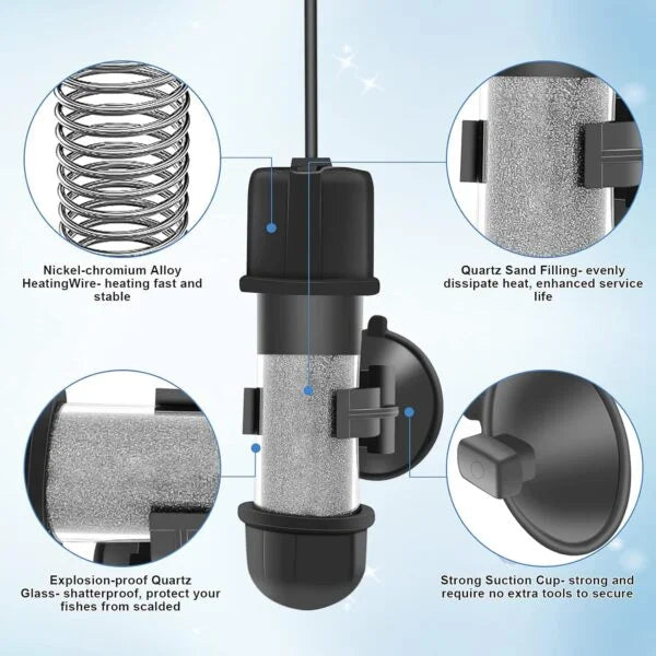 Mini Aquarium Heater for Small Tanks | 10W Submersible Fish Tank Heater | Dry Run / Overheating Protection, LED Digital Display & External Temperature Controller