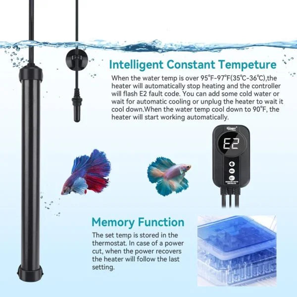 Hygger HG085-500W Digital Aquarium Heater with Titanium Construction | 500W Temperature Control Heater for 315-360L Aquariums