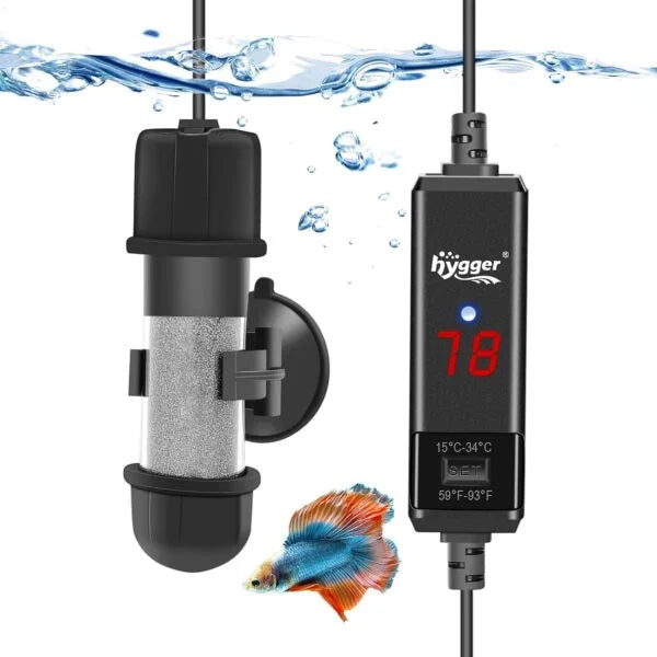 Mini Aquarium Heater for Small Tanks | 10W Submersible Fish Tank Heater | Dry Run / Overheating Protection, LED Digital Display & External Temperature Controller