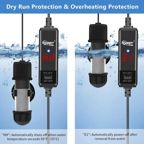 Mini Aquarium Heater for Small Tanks | 10W Submersible Fish Tank Heater | Dry Run / Overheating Protection, LED Digital Display & External Temperature Controller