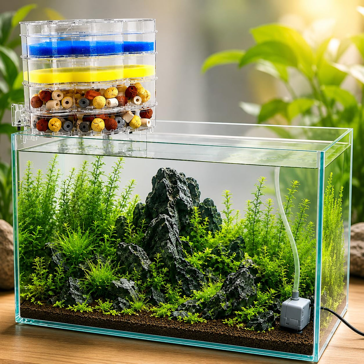 Blue Pet BL-54C Corner Aquarium Filter | 15W, 1000 L/H Multi-Stage Internal Filter for 2ft to 3ft Fish Tanks | Includes Sponge, Ceramic Rings & Bio-Balls