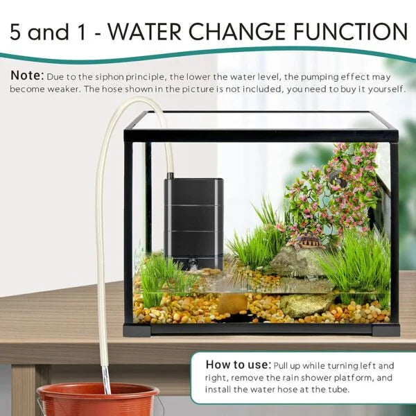 Turtle Tank Filter 8W I 5-in-1 Multifunctional Design I Triple-Layer Filtration System I Shallow Water Compatibility I Adjustable Spray Bar I User-Friendly Maintenance