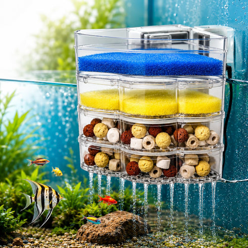 Blue Pet BL-54C Corner Aquarium Filter | 15W, 1000 L/H Multi-Stage Internal Filter for 2ft to 3ft Fish Tanks | Includes Sponge, Ceramic Rings & Bio-Balls