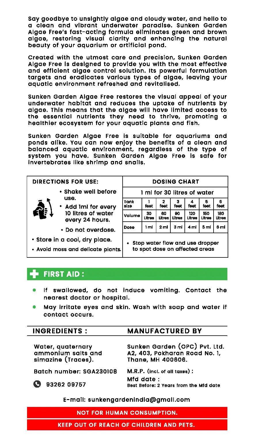 Sunken Garden Zero Algae – Algae Control Solution Sunken Garden Pvt Ltd
