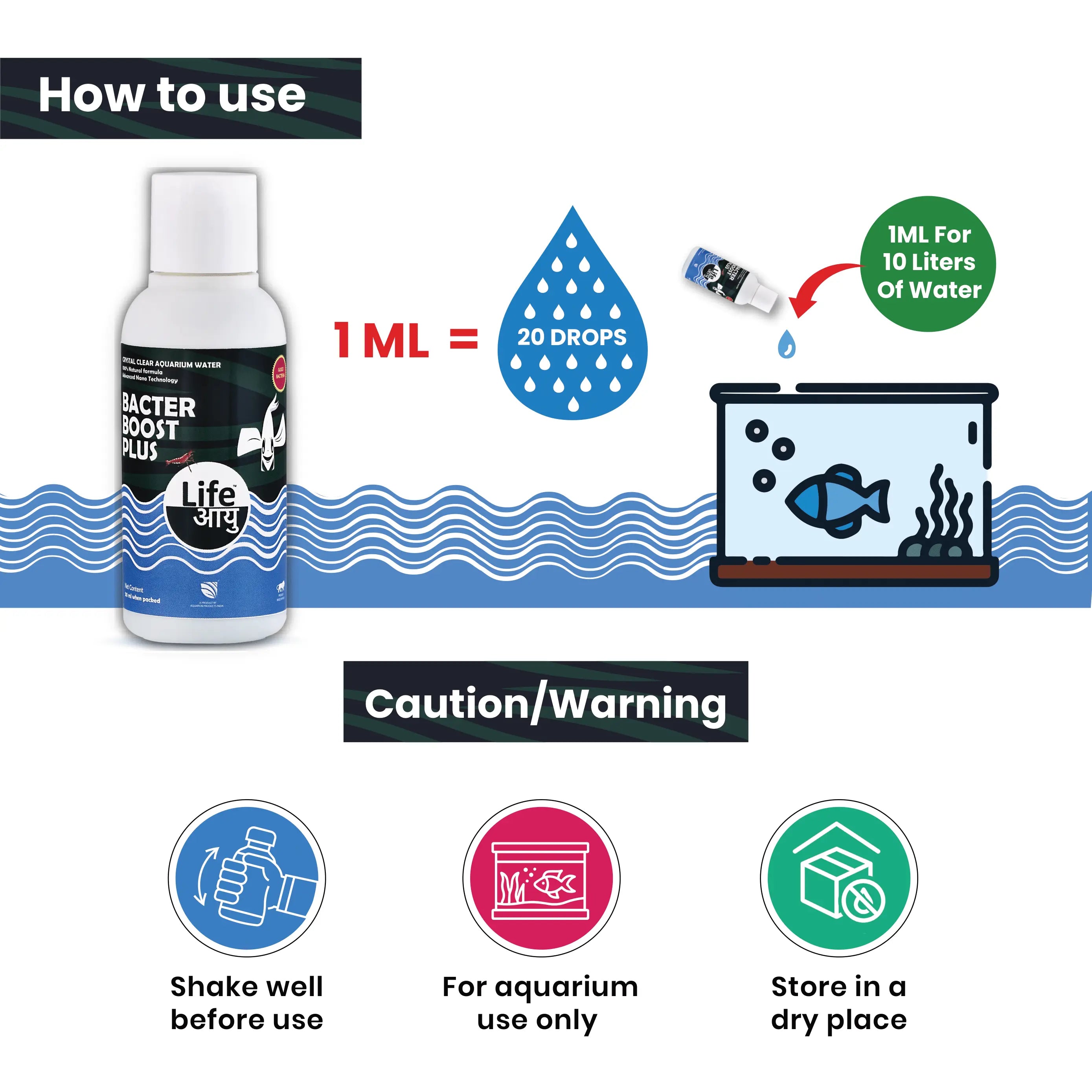 Life Aayu Bacter Boost Plus – Natural Aquarium Bacteria Starter for Clear Water, Ammonia Control Eco Balance | 100% Shrimp Safe Aquarium Products India