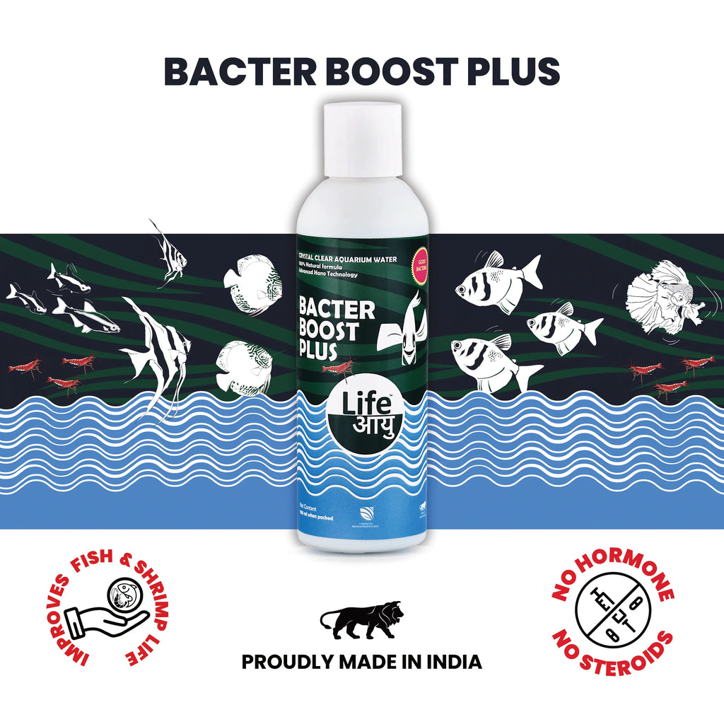 Life Aayu Bacter Boost Plus – Natural Aquarium Bacteria Starter for Clear Water, Ammonia Control Eco Balance | 100% Shrimp Safe Aquarium Products India
