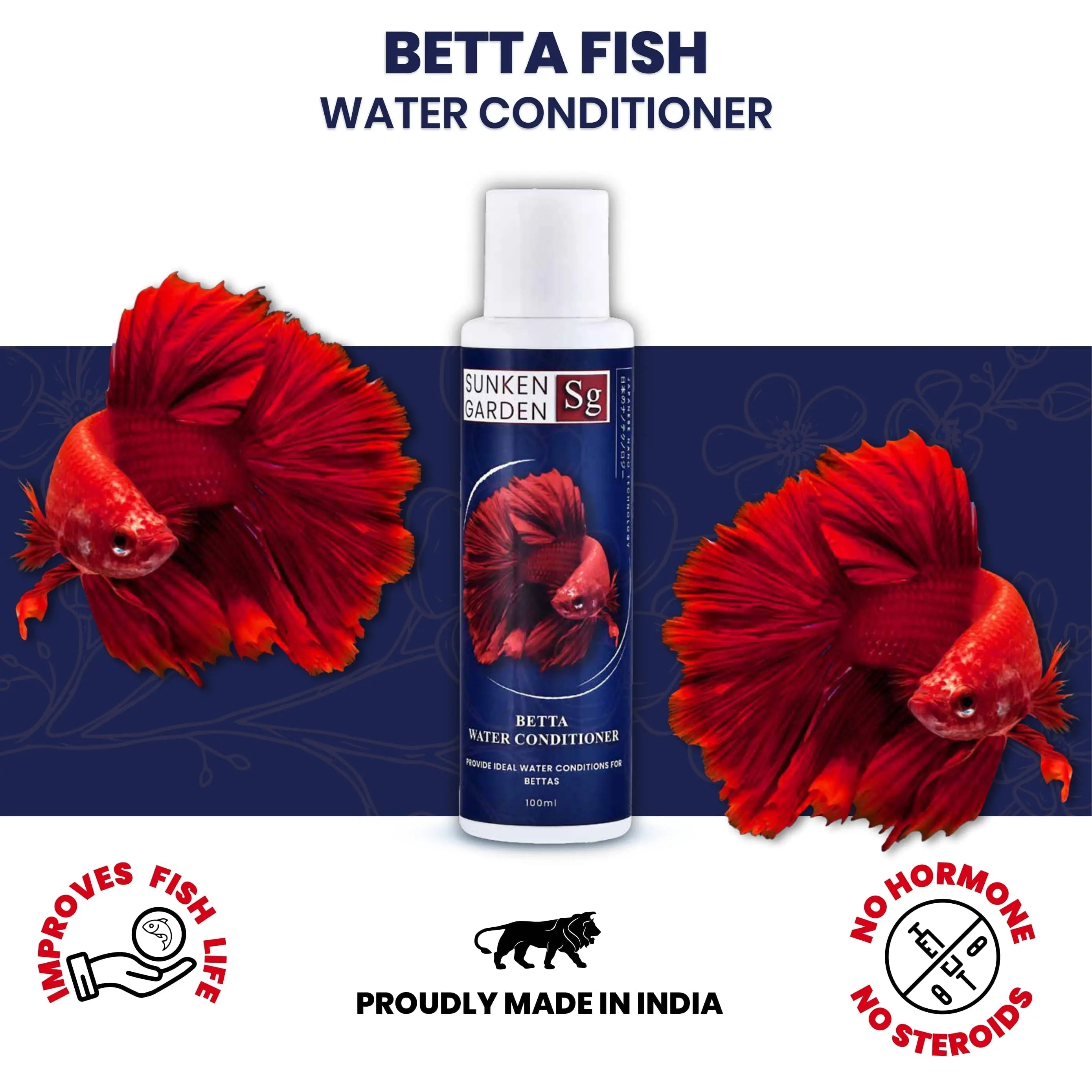 Sunken Garden Betta Fish Water Conditioner | Chlorine Neutralizer + Fin Rot Protection + pH Balancer | Made for Indian Aquariums Sunken Garden Pvt Ltd