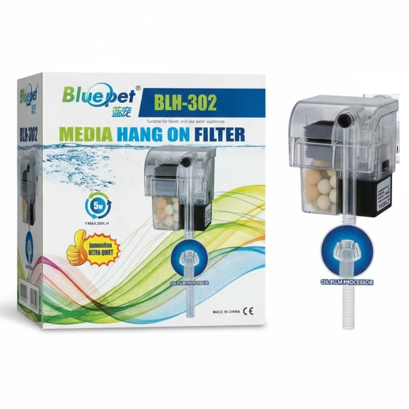 Bluepet BLH-302 Aquarium Hang On Filter (5W) – 300L/H with Surface Skimmer Onyxaqua