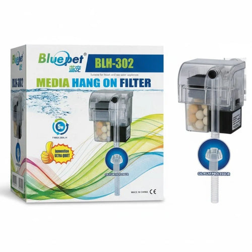 Bluepet BLH-302 Aquarium Hang On Filter (5W) – 300L/H with Surface Skimmer Onyxaqua