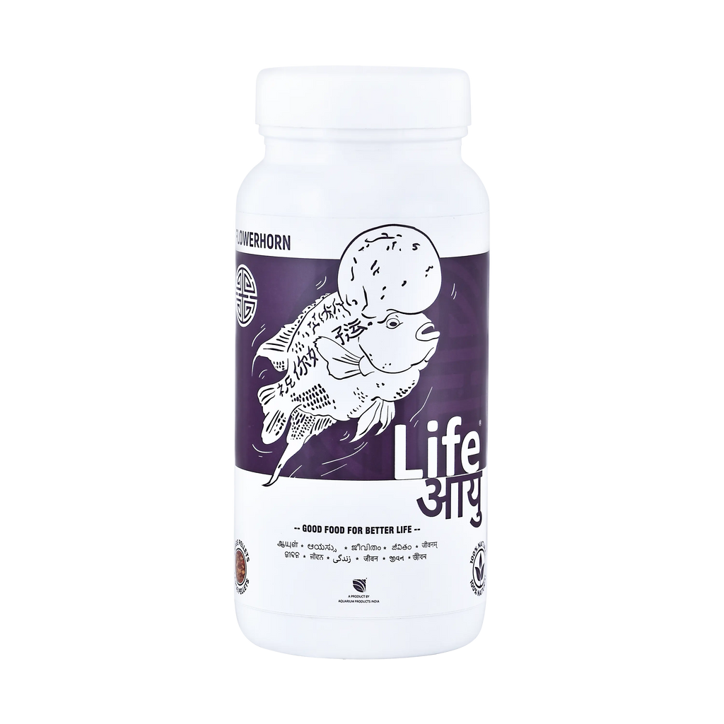 Life AAYU Flowerhorn Food – Ayurvedic Growth & Color Boost Formula for Juvenile And Adult Flowerhorns | With Papaya, Red Paprika & Tulsi Aquarium Products India