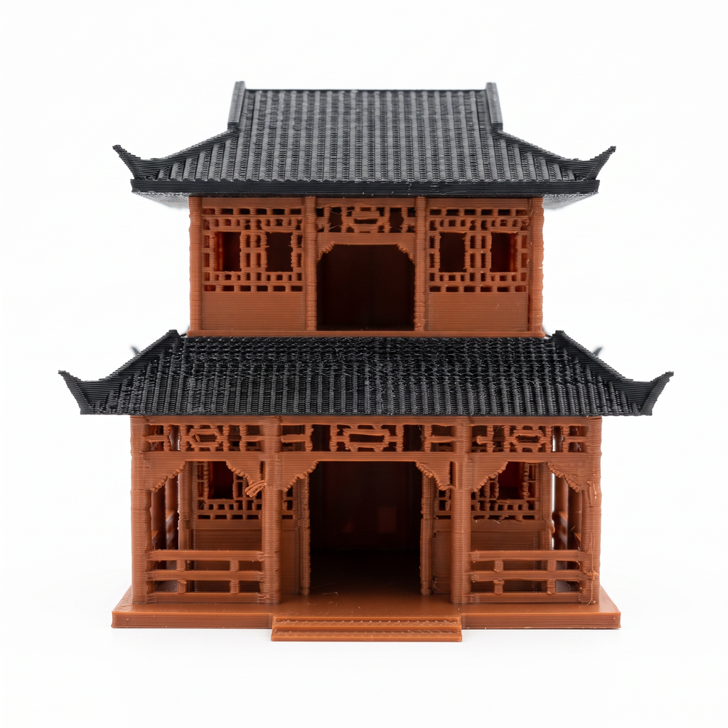 Double-Layered Traditional Chinese House – 3D-Printed Aquarium & Terrarium Decor (7.5 cm)