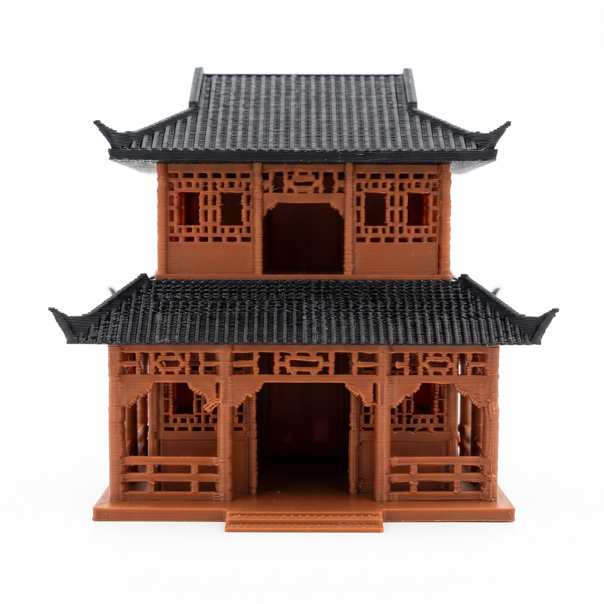 Double-Layered Traditional Chinese House – 3D-Printed Aquarium & Terrarium Decor (7.5 cm)