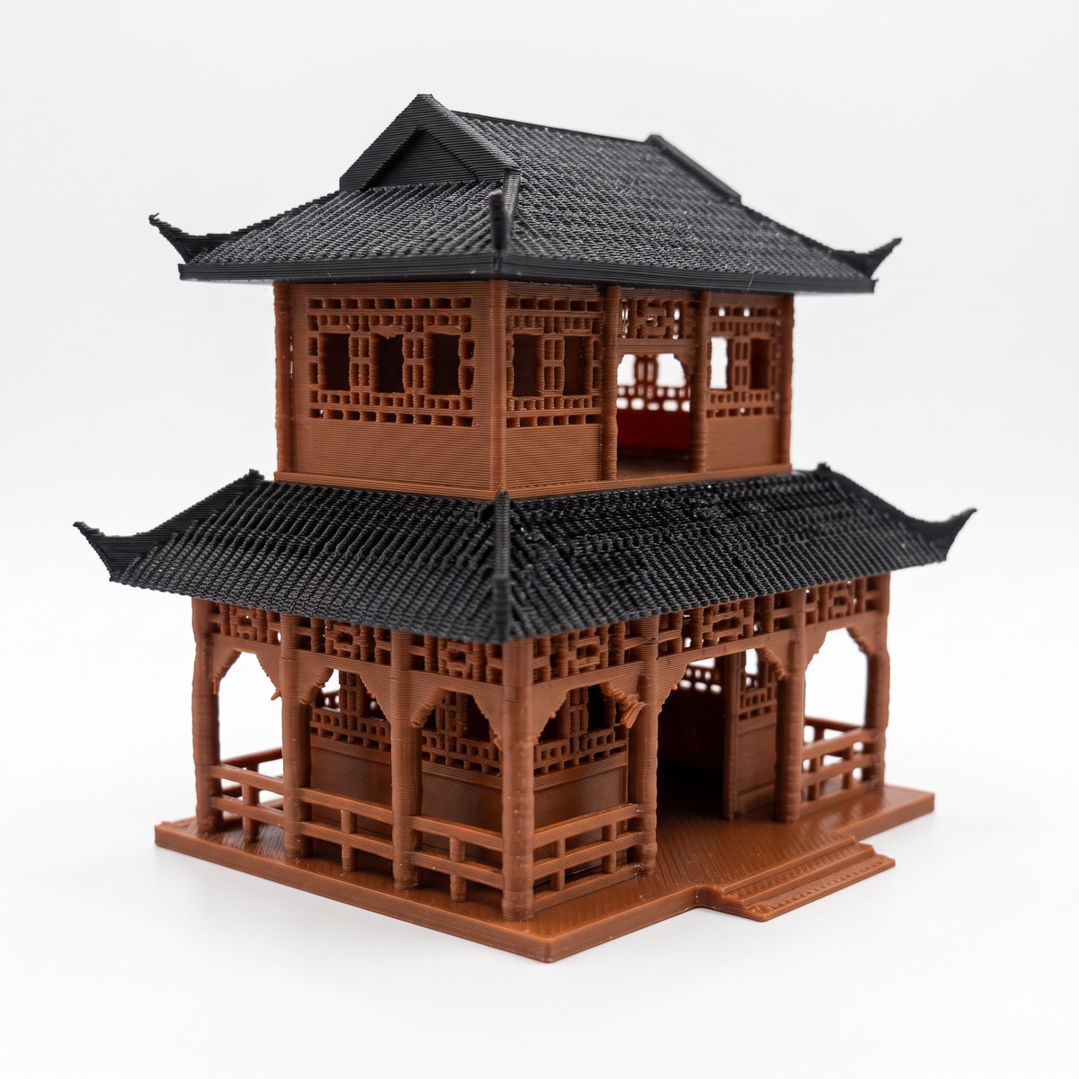 Double-Layered Traditional Chinese House – 3D-Printed Aquarium & Terrarium Decor (7.5 cm)