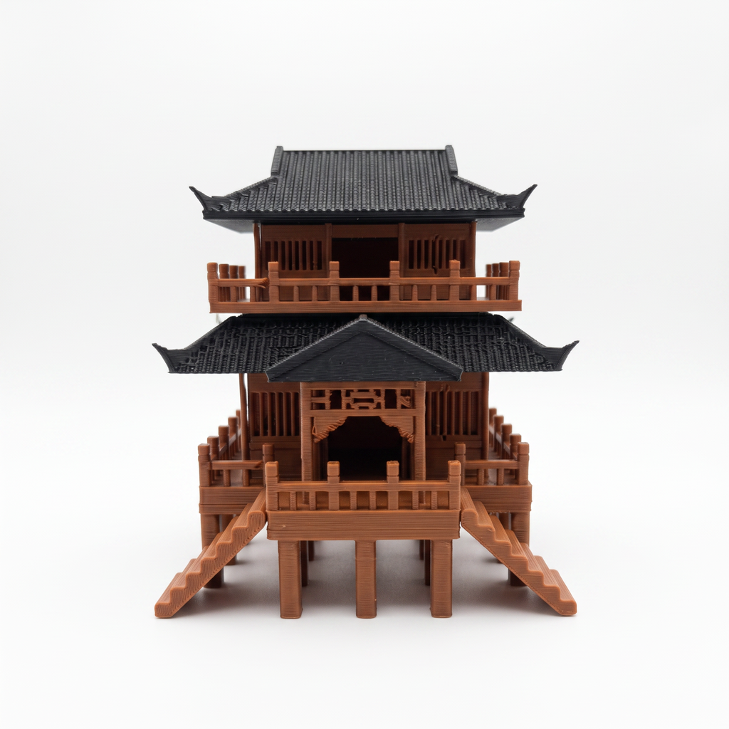 Double-Story Elevated Pavilion (Aquarium & Terrarium Decor) Front View