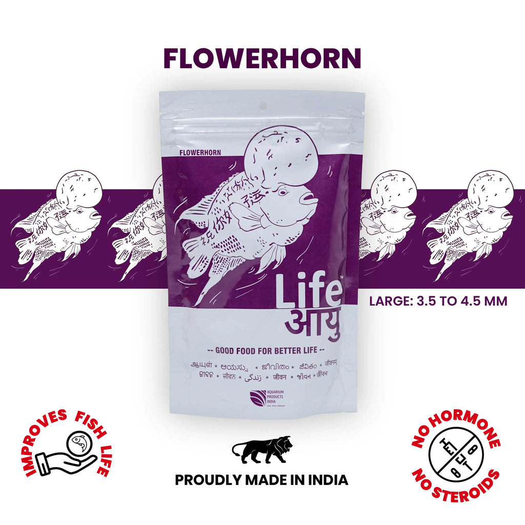 Life AAYU Flowerhorn Food – Ayurvedic Growth & Color Boost Formula for Juvenile And Adult Flowerhorns | With Papaya, Red Paprika & Tulsi Aquarium Products India