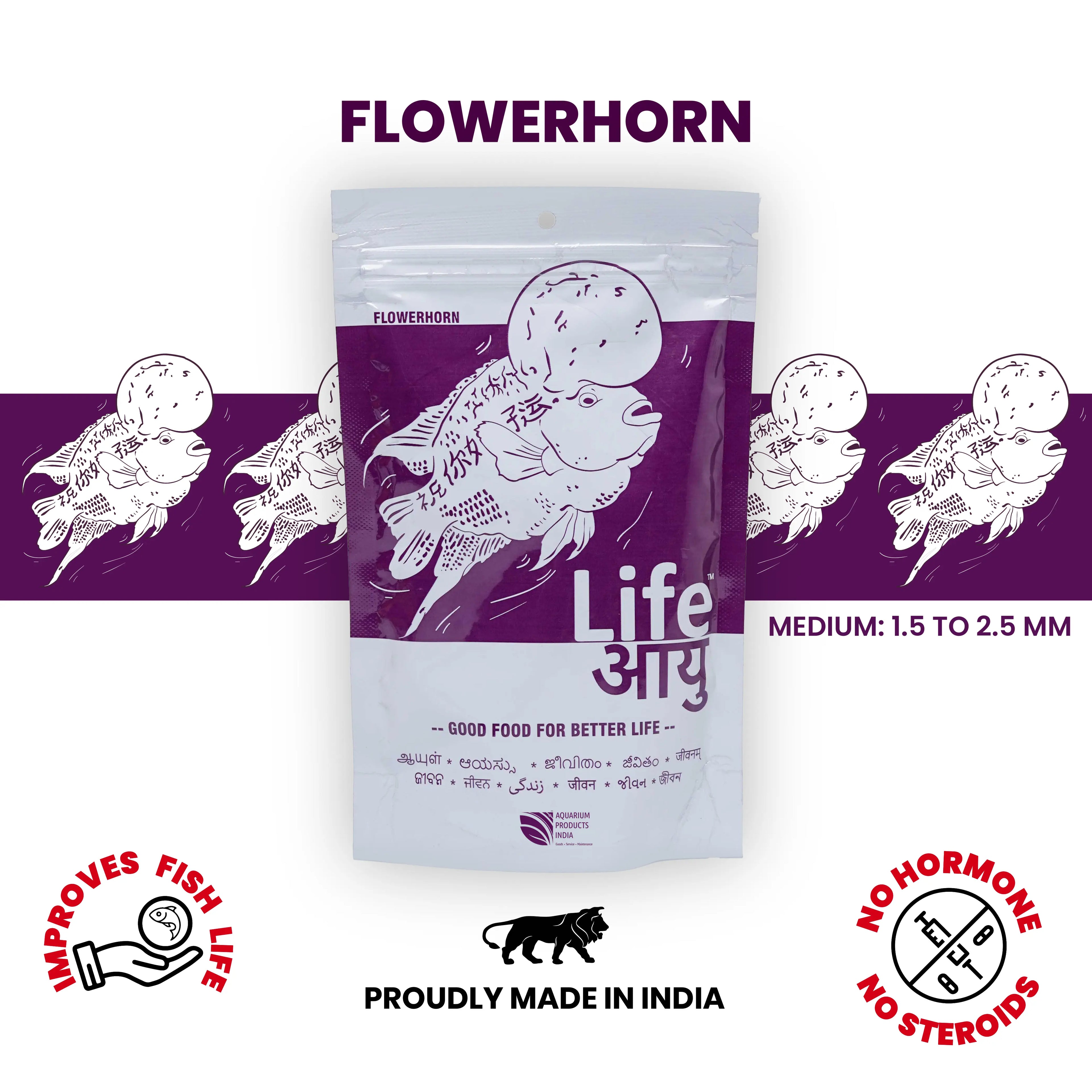 Life AAYU Flowerhorn Food – Ayurvedic Growth & Color Boost Formula for Juvenile And Adult Flowerhorns | With Papaya, Red Paprika & Tulsi Aquarium Products India