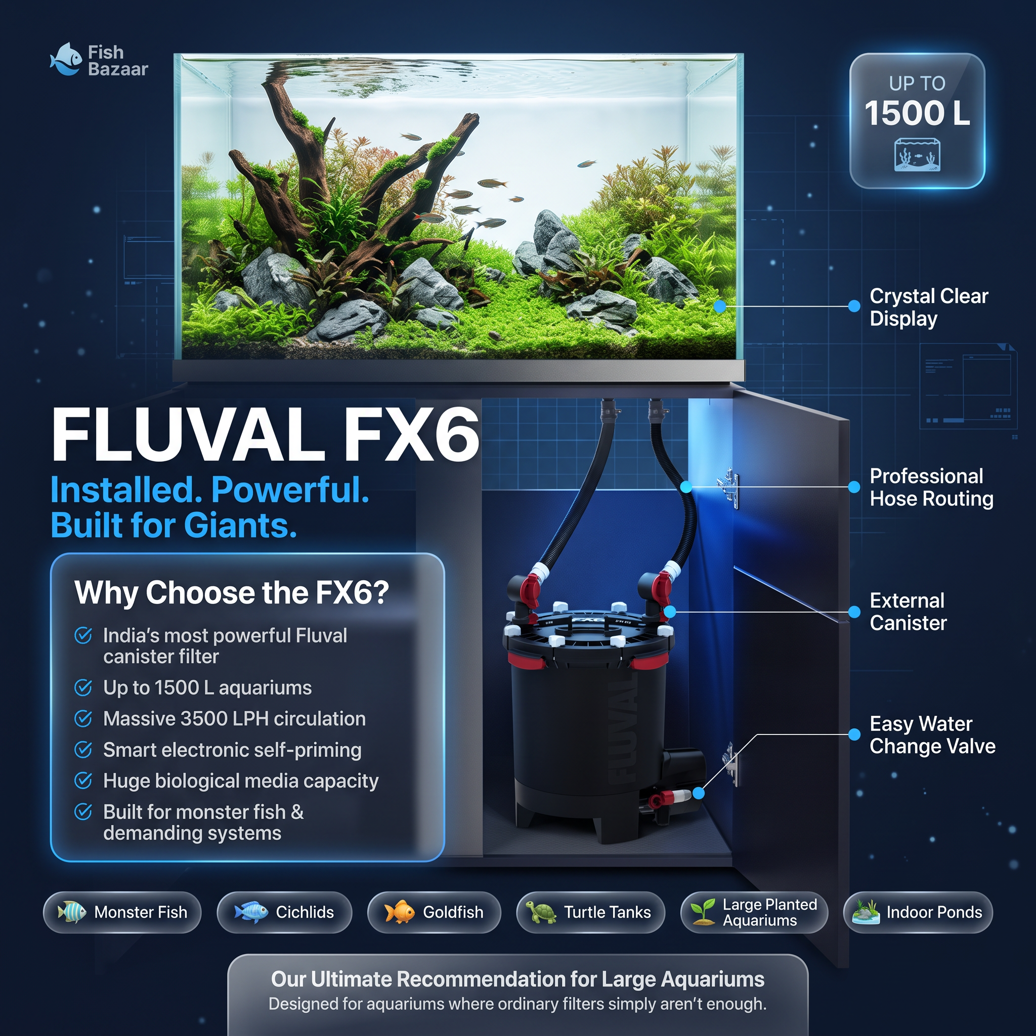 Fluval FX6 Aquarium Canister Filter | up to 1500L (6 ft+) | Fish Bazaar