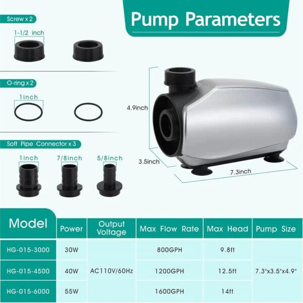 Hygger HG015 3000 LPH Energy-Saving Submersible Aquarium Water Pump | 30W