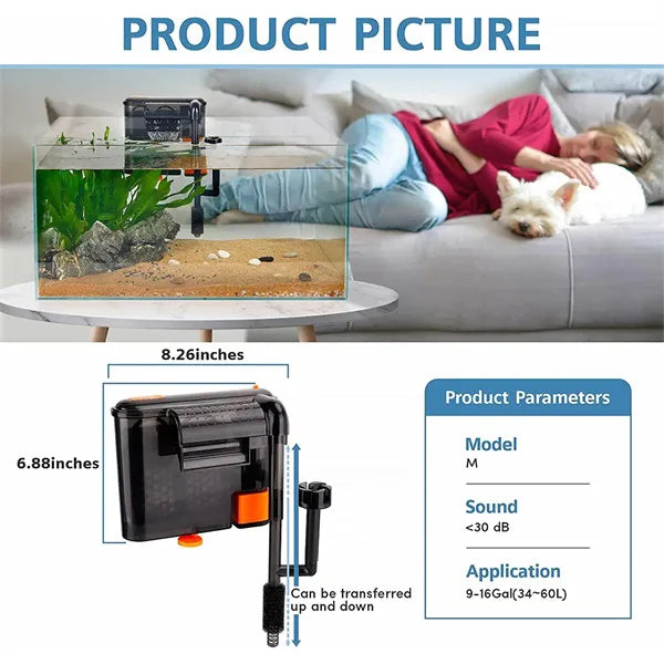 Hygger HG027 3-in-1 Hang-On-Back Aquarium Power Filter with Surface Skimmer | 480 LPH