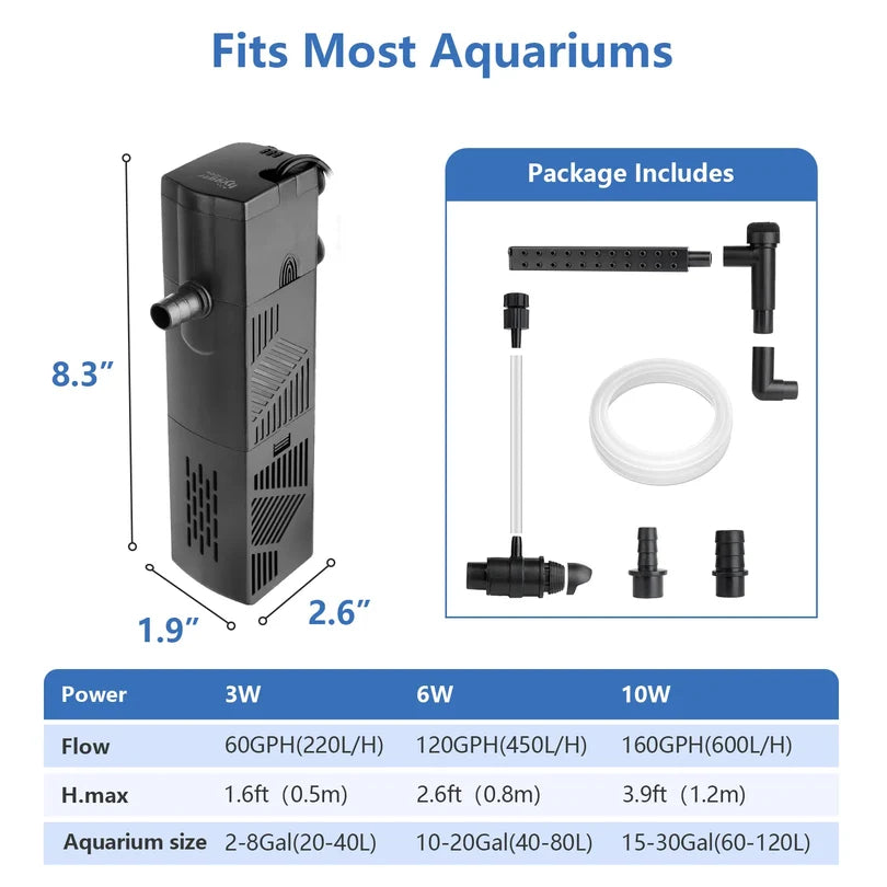 Hygger HG040-L Adjustable 4-in-1 Submersible Power Filter | 600 LPH
