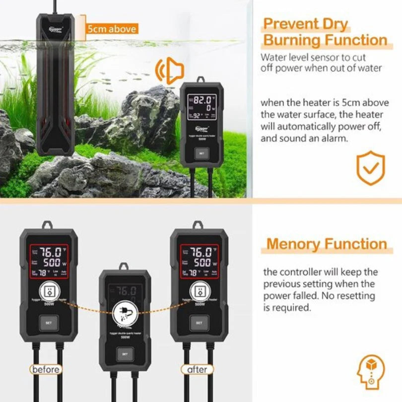 Hygger HG043 1000W Submersible Smart Aquarium Heater with Digital LED Display | For Large Tanks & Ponds up to ~800 L