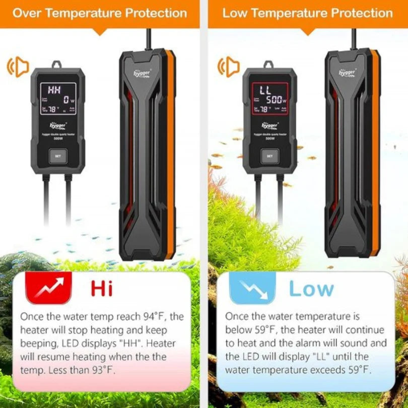 Hygger HG043 800W Submersible Smart Aquarium Heater with Digital LED Display | For Large Tanks up to ~600 L