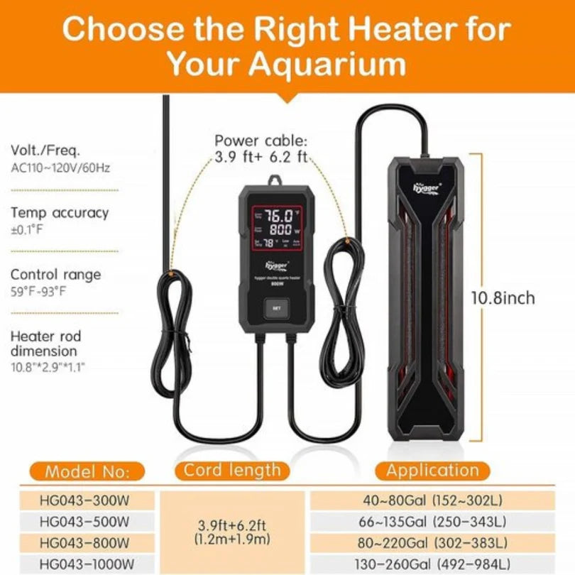 Hygger HG043 1000W Submersible Smart Aquarium Heater with Digital LED Display | For Large Tanks & Ponds up to ~800 L