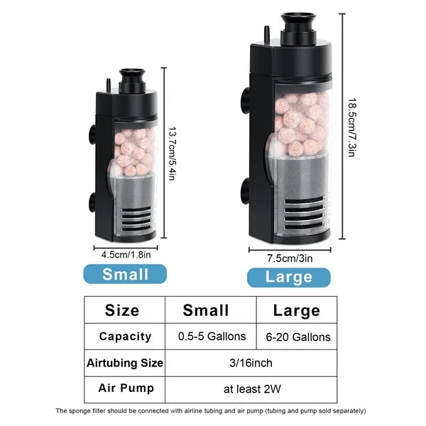 Hygger HG044-L 3-in-1 Aquarium Bio Sponge Filter | Shrimp, Fry & Betta