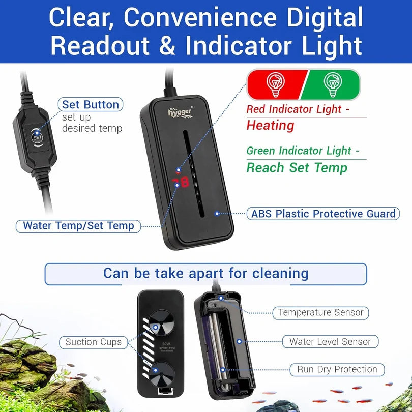 Hygger HG045 100W Compact Aquarium Heater | For Betta & Small Tanks up to ~100 L / 2 ft