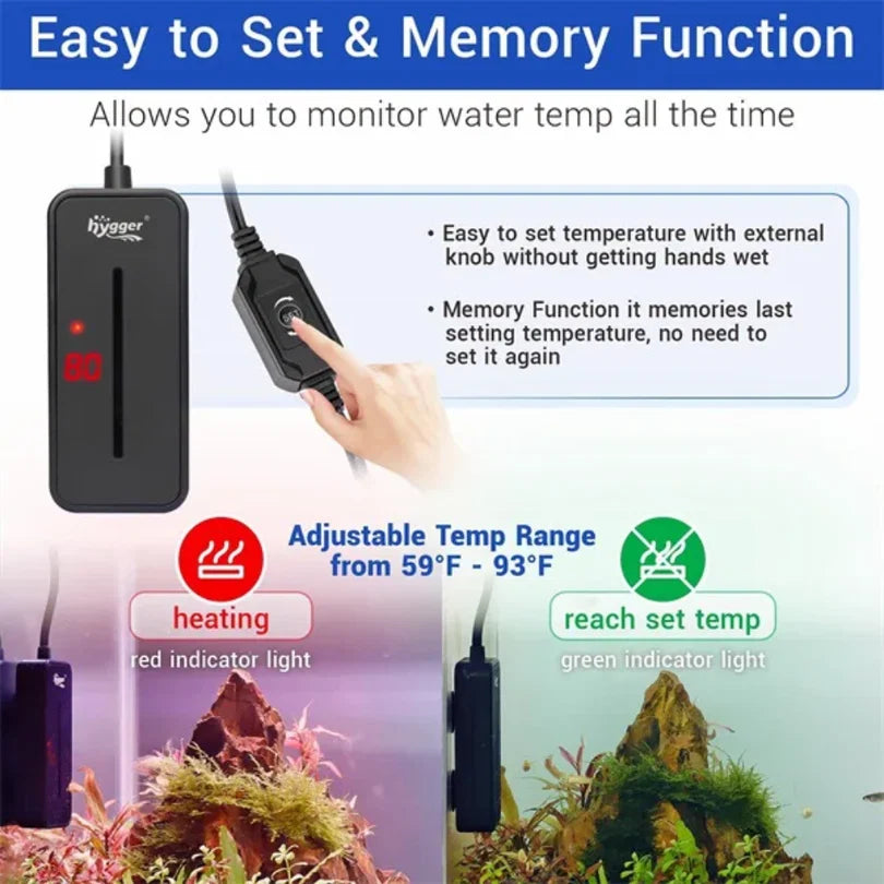Hygger HG045 100W Compact Aquarium Heater | For Betta & Small Tanks up to ~100 L / 2 ft
