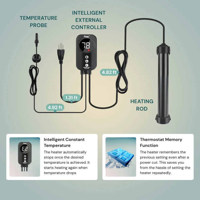 Hygger HG085 100W Smart Titanium Aquarium Heater with Digital LED Controller | For ~100 L / 2 ft Tanks