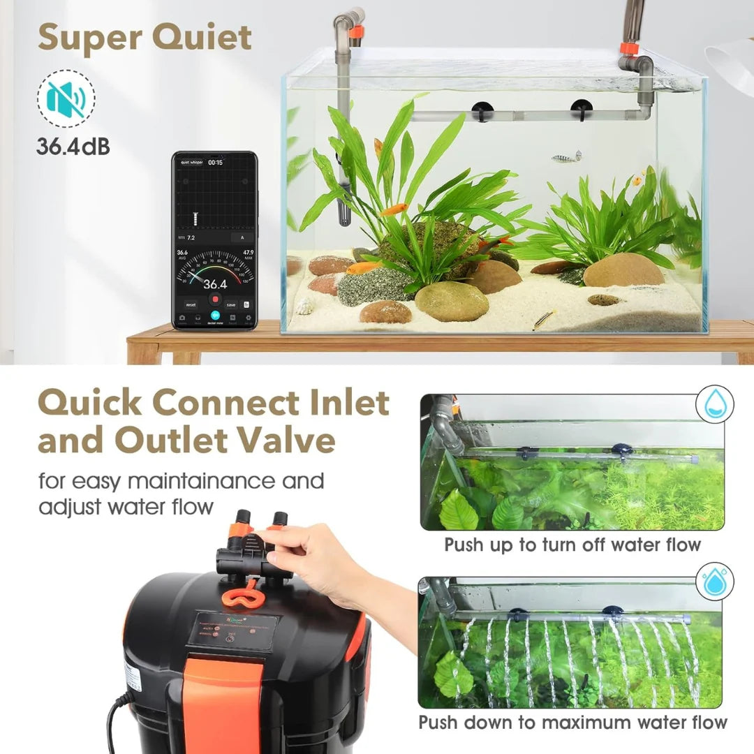 Hygger HG101 Ultra-Quiet External Canister Filter with UV Steriliser & Auto-Priming | 1800 LPH