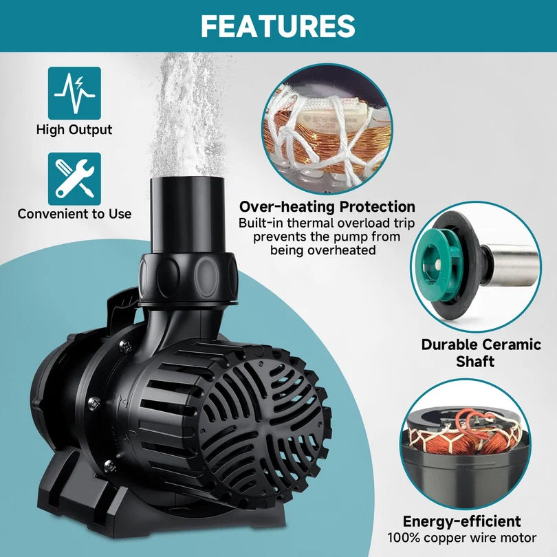 Hygger HG116-170W High-Performance Pond Water Pump | 20,000 LPH, 21 ft Head