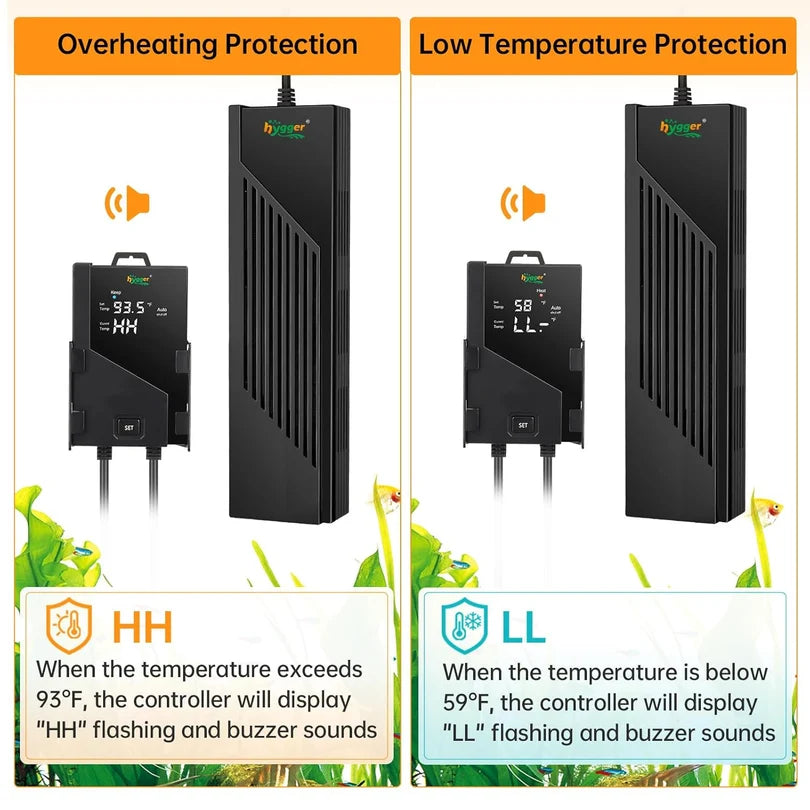 Hygger HGY0003 500W Smart Aquarium Heater with External Controller & Explosion-Proof Quartz Glass | Large ~500 L / 4-5 ft