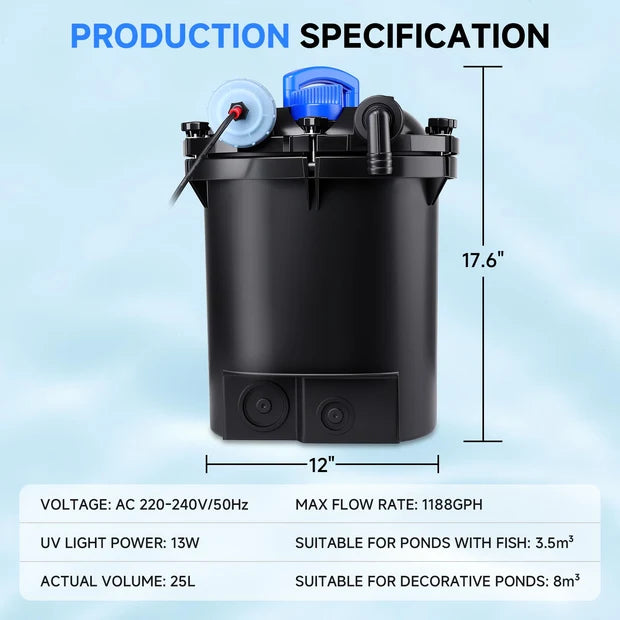 Hygger HK001 All-in-One Pond Filter with Built-in Water Pump | 4500 LPH
