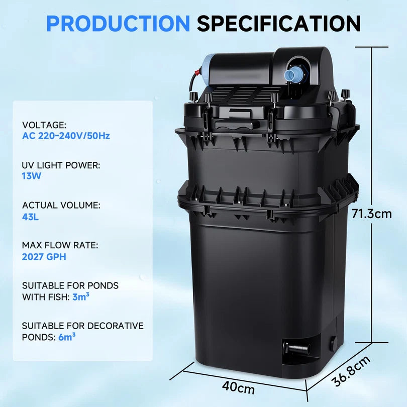 Hygger HK001 43L All-in-One Pond Filter with Built-in Water Pump | 7700 LPH