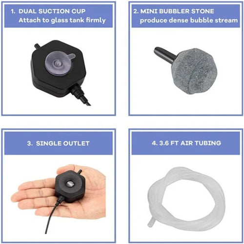 Aquarium Mini Air Pump for Small Tanks I Ultra-Compact & Lightweight I Energy Efficient I Quiet Operation I Stable Air Output I Easy Setup (1.5W)