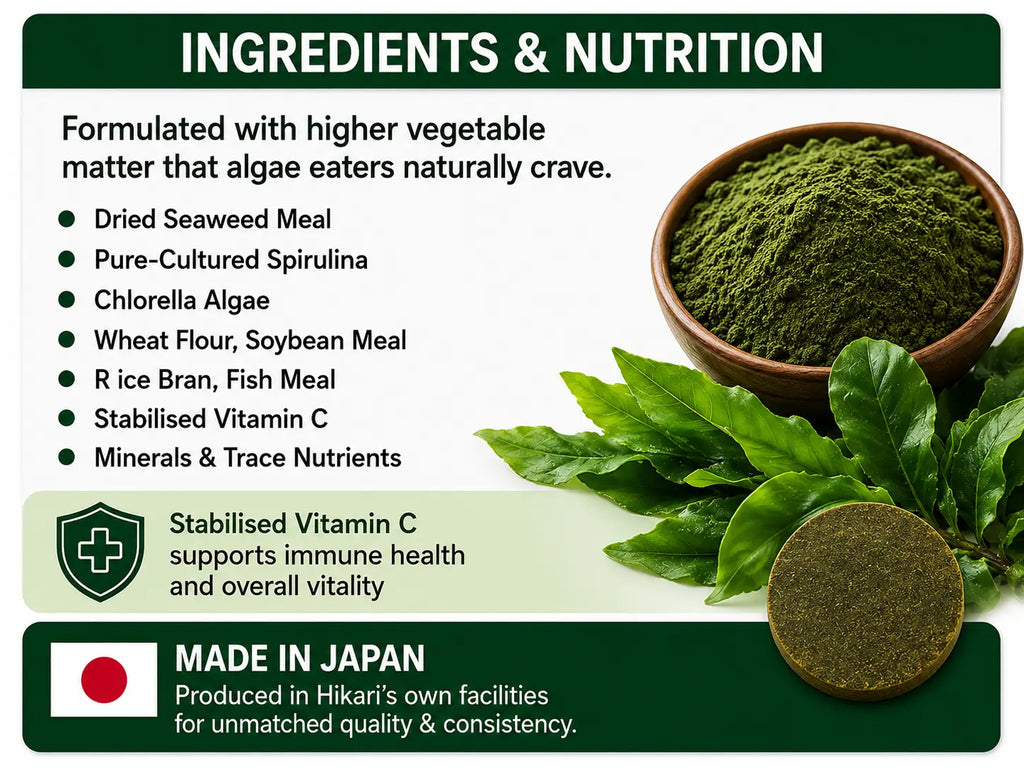 Product label with green powder in a bowl, surrounded by leaves, and text about ingredients and nutrition.