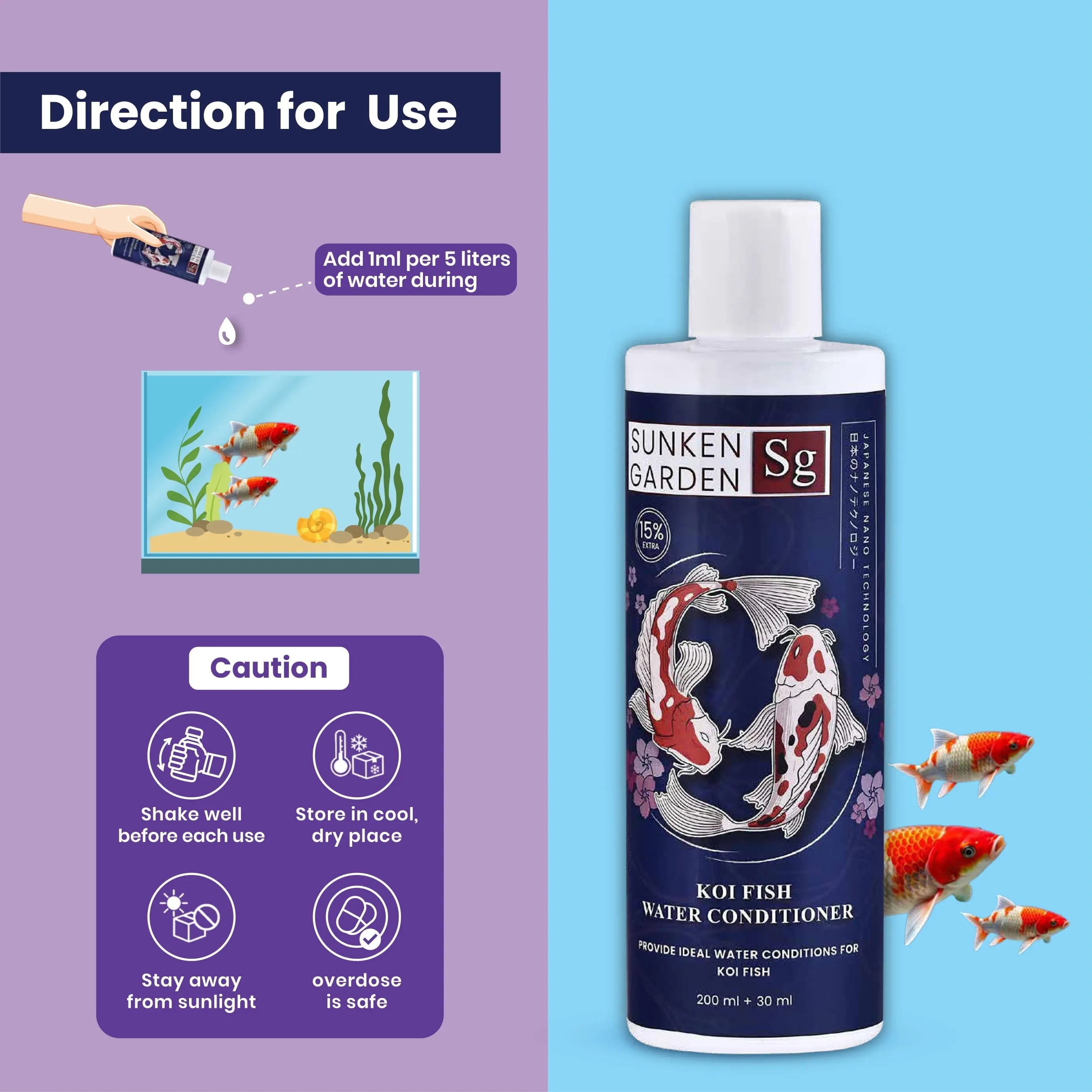 Sunken Garden Koi Fish Water Conditioner – pH Balance • Chlorine Removal • Bacteria Boost • Digestive Support | For Indian Koi & Pond Water Sunken Garden Pvt Ltd