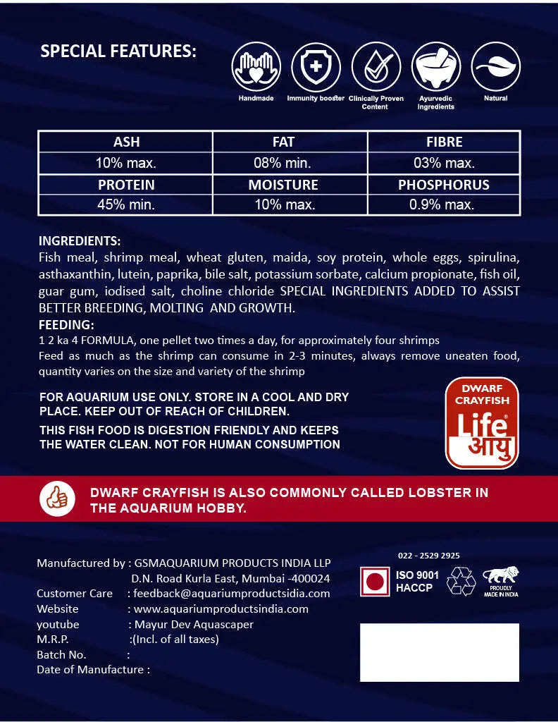 Life Aayu Dwarf Crayfish Blue - 15gm (back cover)