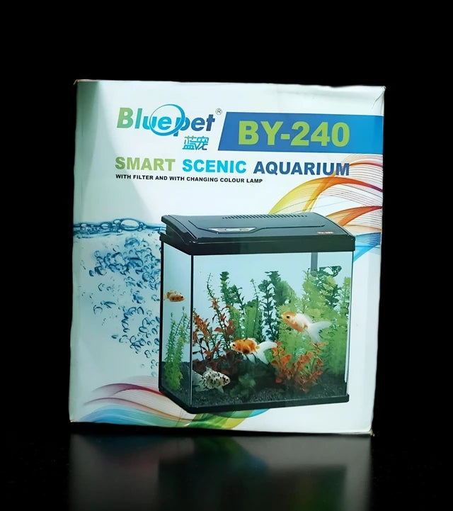 Bluepet BY-240 Glass Aquarium Tank with LED Light & Filter | Small Fish Tank for Betta, Guppy & Shrimp
