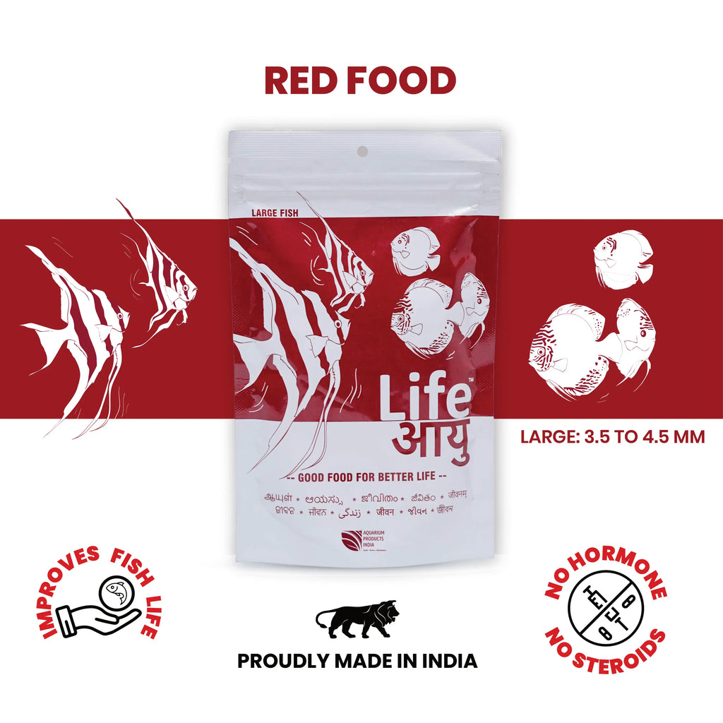 Life AAYU Red Fish Food – Ayurvedic Color Booster Pellets with Anchovy & Paprika | For All Fish Sizes Aquarium Products India