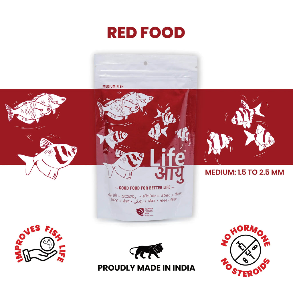 Life AAYU Red Fish Food – Ayurvedic Color Booster Pellets with Anchovy & Paprika | For All Fish Sizes Aquarium Products India